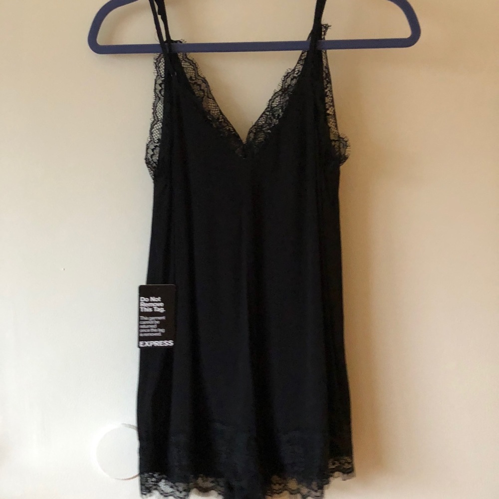 Black Silk Lace Romper New w/Tags